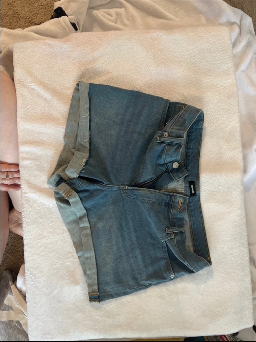Express Light Wash Denim Shortie Shorts